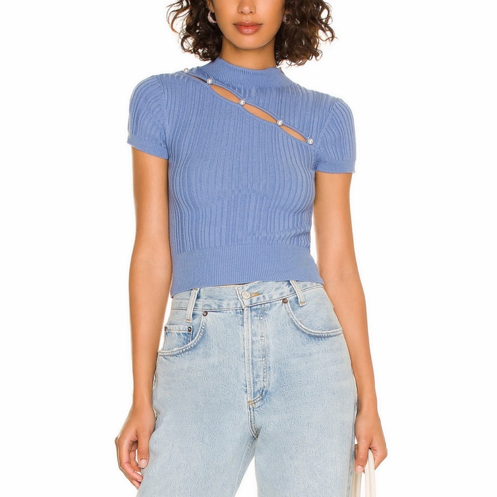 Song of Style Periwinkle Blue Ribbed Cutout Crop Top